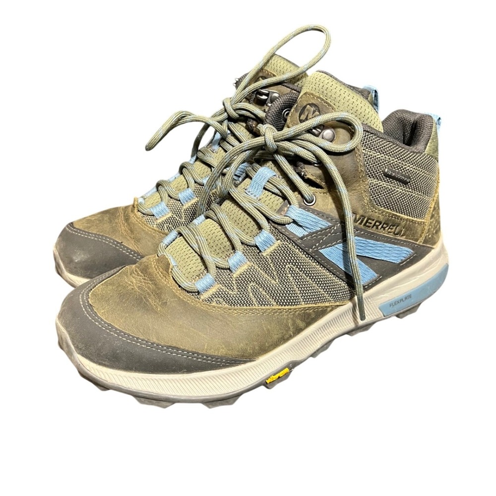 Merrell Zion Mid Waterproof Hiking Boots Womens 7.5 Olive Green Vibram J99622